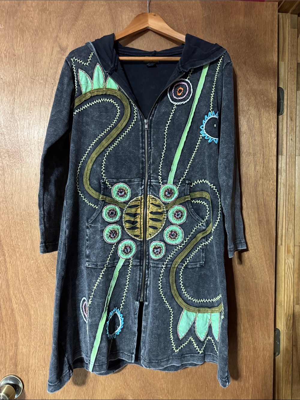 Rising International patchwork 100% Cotton jacket w/ pockets & hoodie (mlb)